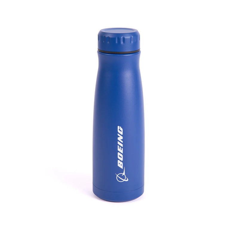 A blue water bottle with 747 printed on the front.