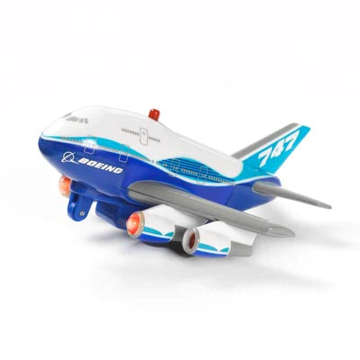 A kid's aeroplane toy. Spring loaded wheels so that you can pull it back and it runs forward.