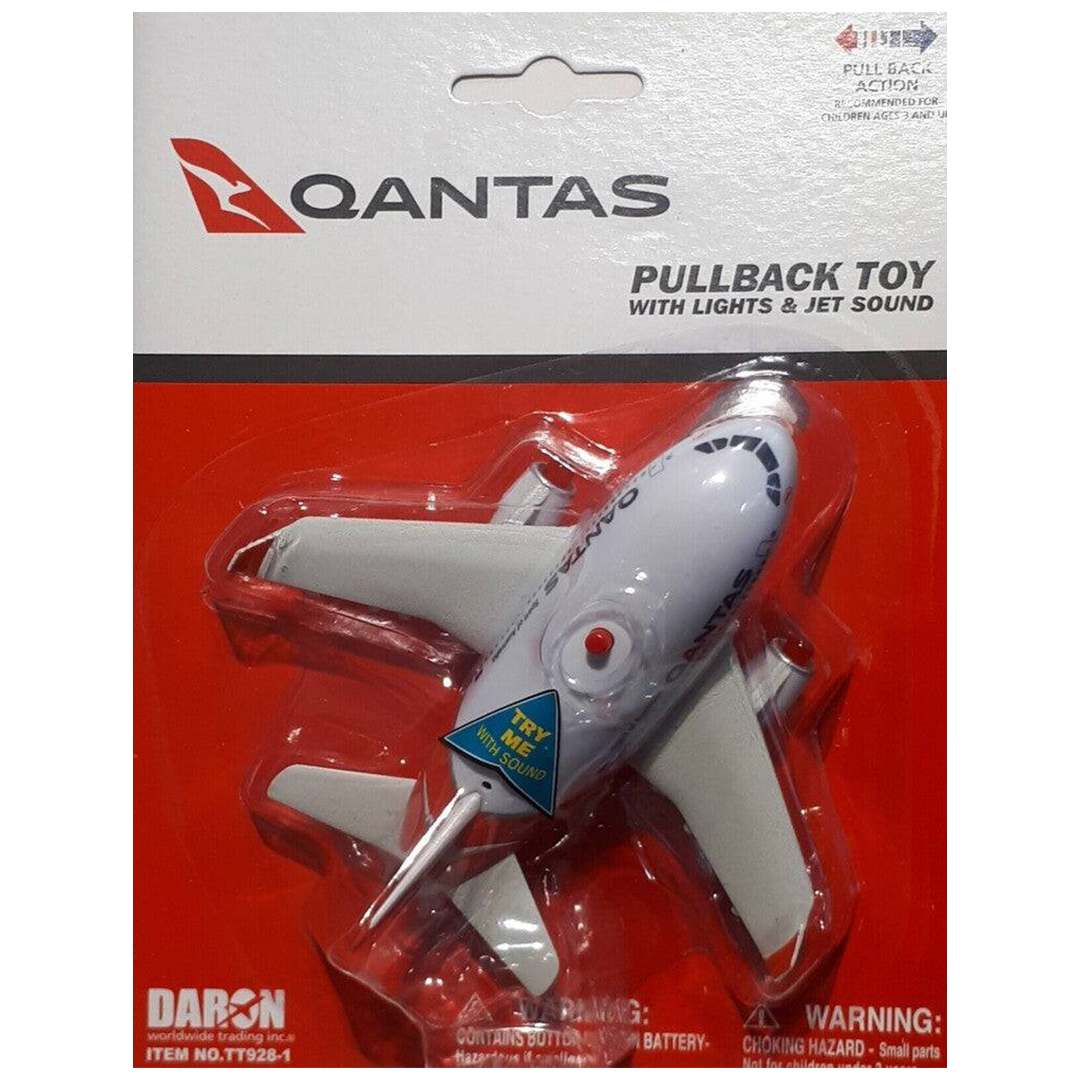 A Qantas aeroplane pullback toy with lights and sounds.